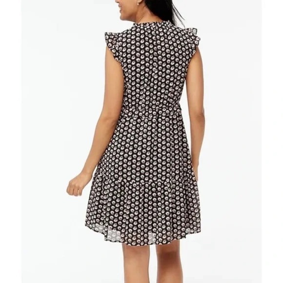 J.Crew Black Floral Mini Dress Ruffle V-Neck Tiered Sz 8 Cottagecore Boho Fairy - Picture 5 of 16